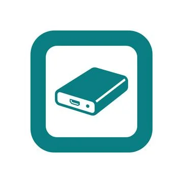 External hard drive storage icon teal square frame depicts portable digital.. Stock Illustration