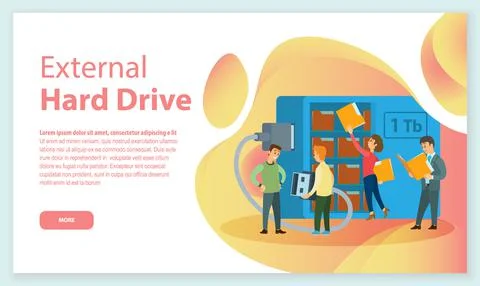 External hard drive technology. People put in document drawer folder in cloud 스톡 일러스트