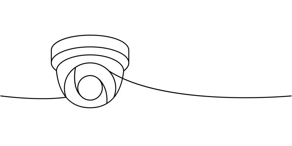 External home camera one line continuous drawing. Security surveillance system Illustrazione stock