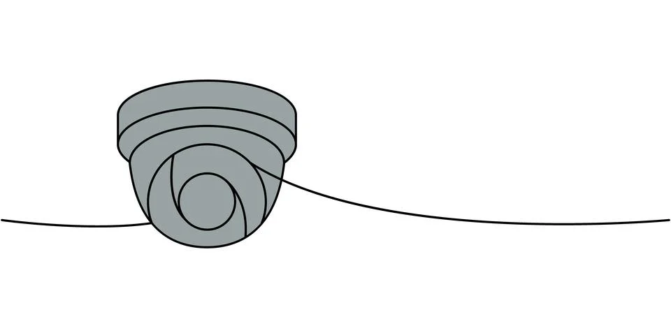 External home camera one line colored continuous drawing. Security surveillance Illustrazione stock
