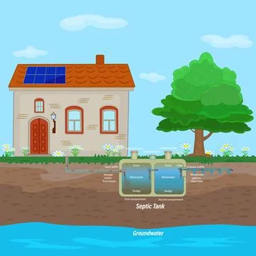 External network of private home sewage treatment system. Stock Illustration