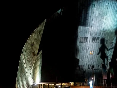 External night view of the NEMO Science Museum in sight Stock Photos