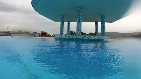 External pool during rainy day in Ozren Thermal Baths in Petrovo. Stock Footage 220576803