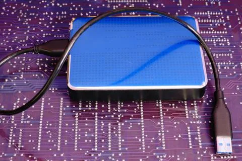 External portable hard drive with usb cable Stock Photos