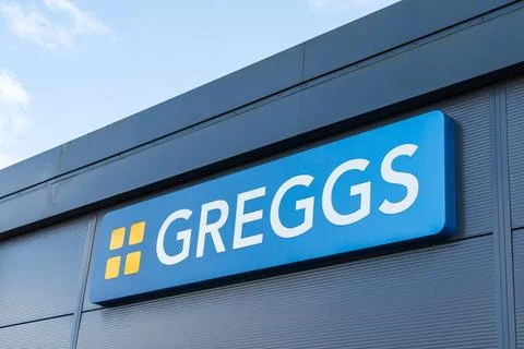 External side signage of UK fast food restaurant, Greggs Stock Photos