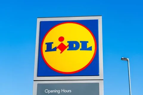 External signboard of Lidl, a German based supermarket Stock Photos