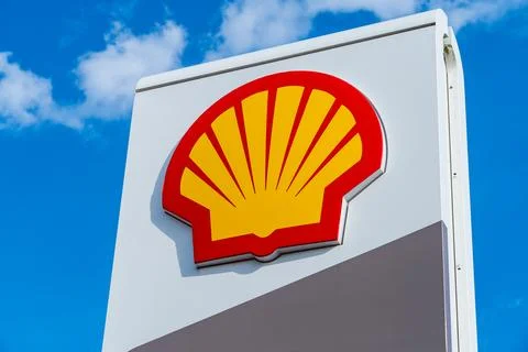 External signboard of Shell PLC, a British oil and gas Company Stock Photos