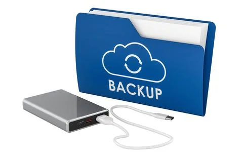 External SSD drive and backup folder with cloud sync icon. 3D rendering 스톡 일러스트