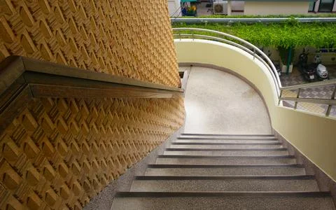 External stairs for going up and down the building, architecture background Stock Photos