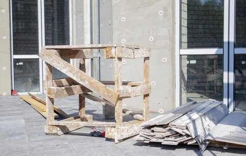 External thermal insulation of the building at the construction site with exp Stock-Fotos