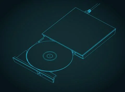 External USB CD DVD drive isometric blueprint Stock Illustration
