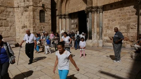 External View Of The Holy Sepulcher, Jerusalem, Israel Stock Footage 90577218