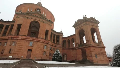 External view of the sanctuary of San Luca with snow Stock Footage 101836982