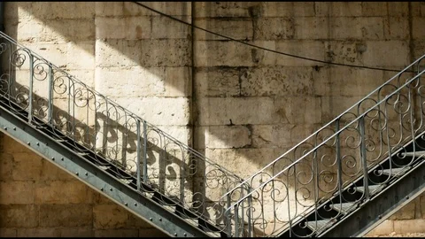 External view, staircase of the theater in Lisbon Stock Footage 110724024