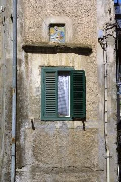 External wall building with window and sacred image 写真素材