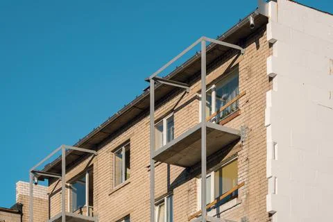 External wall insulation of multistory,view from below Stock Photos