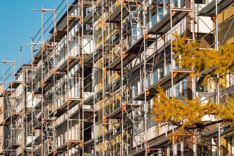 External wall insulation, perspective view of multistory Stock Photos