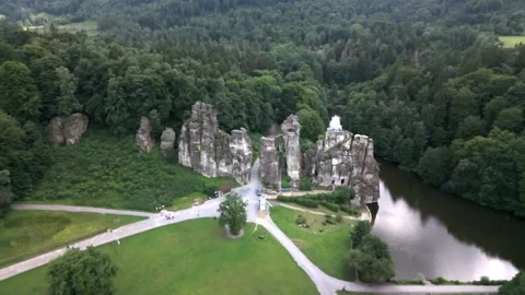 Externsteine Overhead View With A Misty Path Effect 스톡 동영상 339367586
