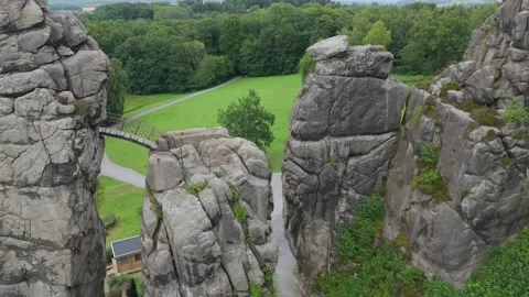Externsteine Rock Arch And Bridge Aerial Detail Stockbeeldmateriaal 339367530