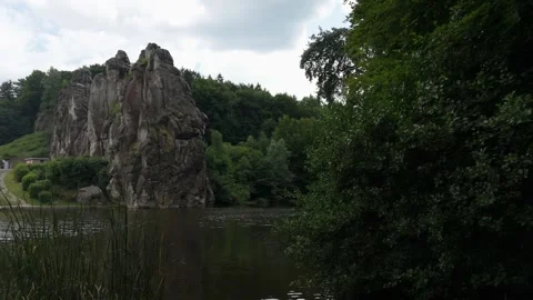 Externsteine Rock Beyond The Reeds By The River 스톡 동영상 339367695