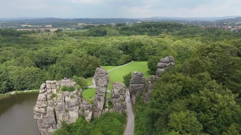 Externsteine Rock Formation Under A Hazy Sky 스톡 동영상 339367675