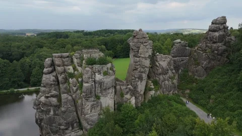 Externsteine Rock Towers In Soft Muted Light 스톡 동영상 339367548
