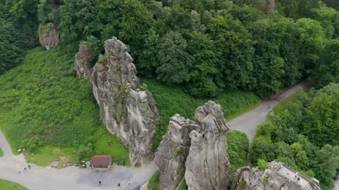 Externsteine Summit Staircase With The River Behind Video stock 339367733