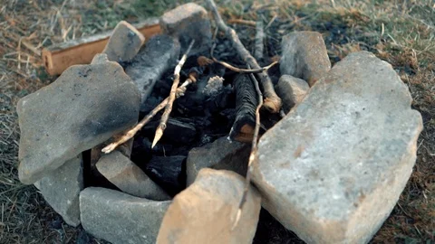 Extinct bonfire in the mountains Stock Footage 98450971