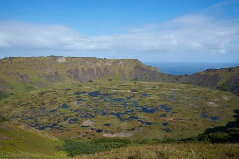 Extinct volcano Rano Kau on Easter Island Stock Photos