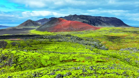 Extinct volcanoes. Volcano covered with moss at spring. Pure untouched nature. Stock Footage 242062289