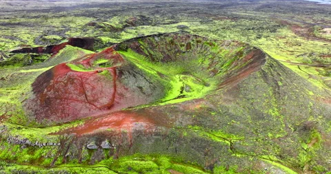 Extinct volcanoes. Volcano covered with moss at spring. Pure untouched nature. Stock Footage 242066515
