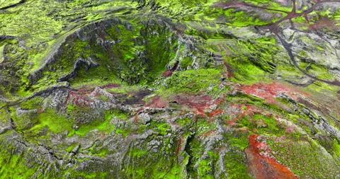 Extinct volcanoes. Volcano covered with moss at spring. Pure untouched nature. Stock Footage 242067784