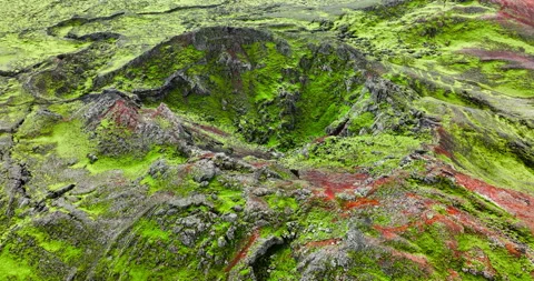 Extinct volcanoes. Volcano covered with moss at spring. Pure untouched nature. Stock Footage 242068037