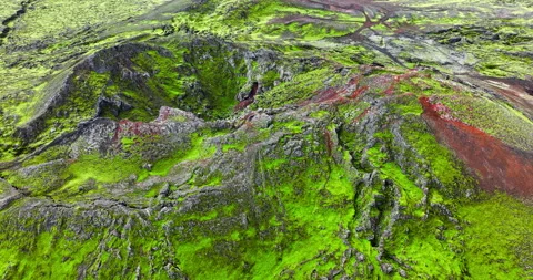 Extinct volcanoes. Volcano covered with moss at spring. Pure untouched nature. Stock Footage 242068393