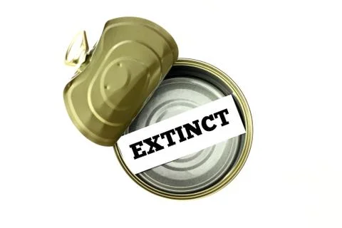 Extinction concept: extinct written inside empty can Fotos Stock