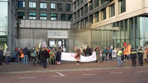 Extinction Rebellion Climate Activists Protest at The Cruise Port Amsterdam Stock Footage 301429037