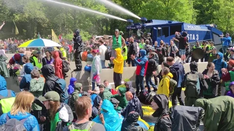 Extinction Rebellion protesters block the A12 highway in The Hague Stock Footage 242418059