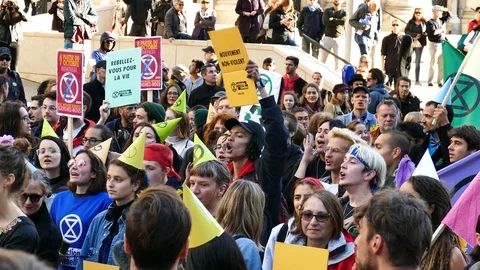Extinction rebellion screaming during protest in the street Stock Footage 120007430
