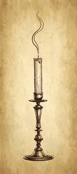 Extinguished candle in candlestick. Stock Illustration