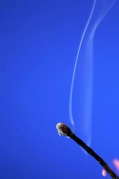Extinguished Match On Blue Stock Photos