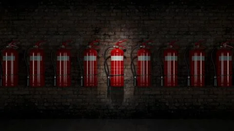 Extinguisher fixed on brick wall Stock Illustration
