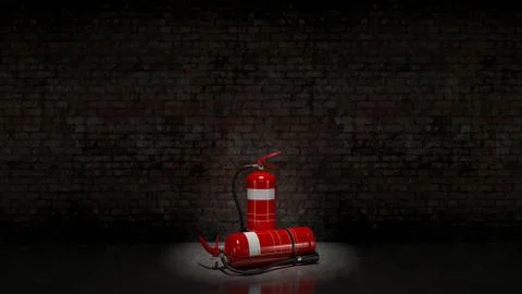 Extinguisher fixed on brick wall Stock Illustration