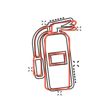 Extinguisher icon in comic style. Fire protection cartoon vector illustration 스톡 일러스트