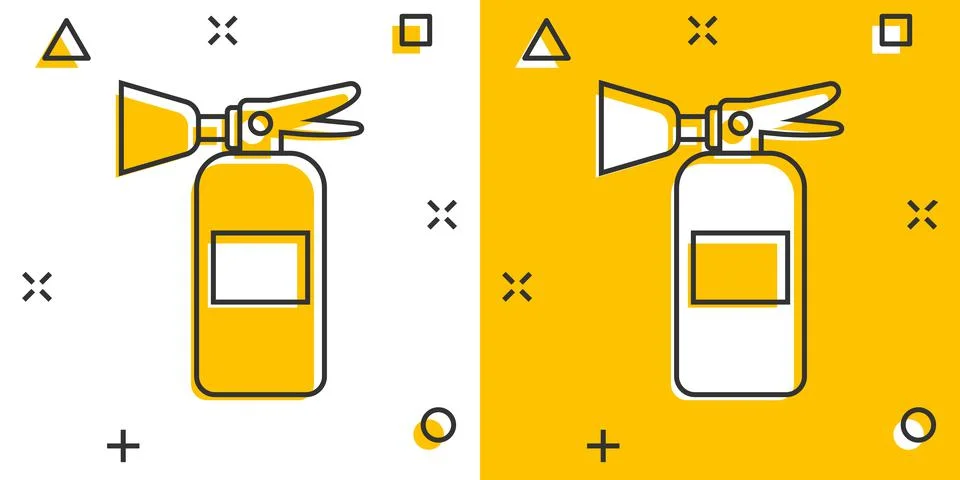 Extinguisher icon in comic style. Fire protection cartoon vector illustration Stock Illustration