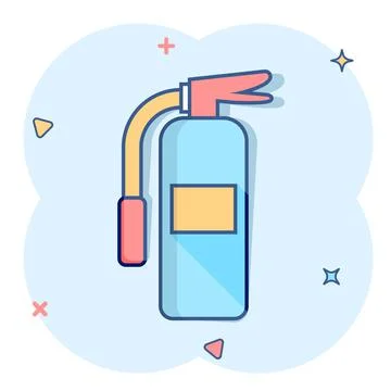 Extinguisher icon in comic style. Fire protection cartoon vector illustration Stock Illustration