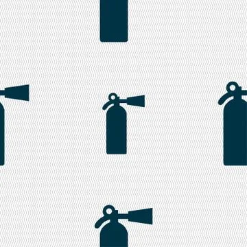 Extinguisher icon sign. Seamless pattern with geometric texture. Vector Stockillustratie