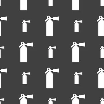 Extinguisher icon sign. Seamless pattern on a gray background. Vector Stock Illustration