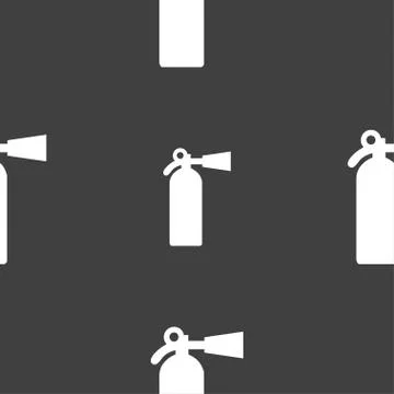Extinguisher icon sign. Seamless pattern on a gray background. Vector Stock Illustration