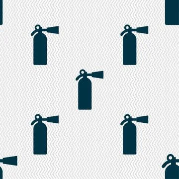 Extinguisher icon sign. Seamless pattern with geometric texture. Illustrazione stock