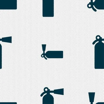 Extinguisher icon sign. Seamless pattern with geometric texture. Stock Illustration